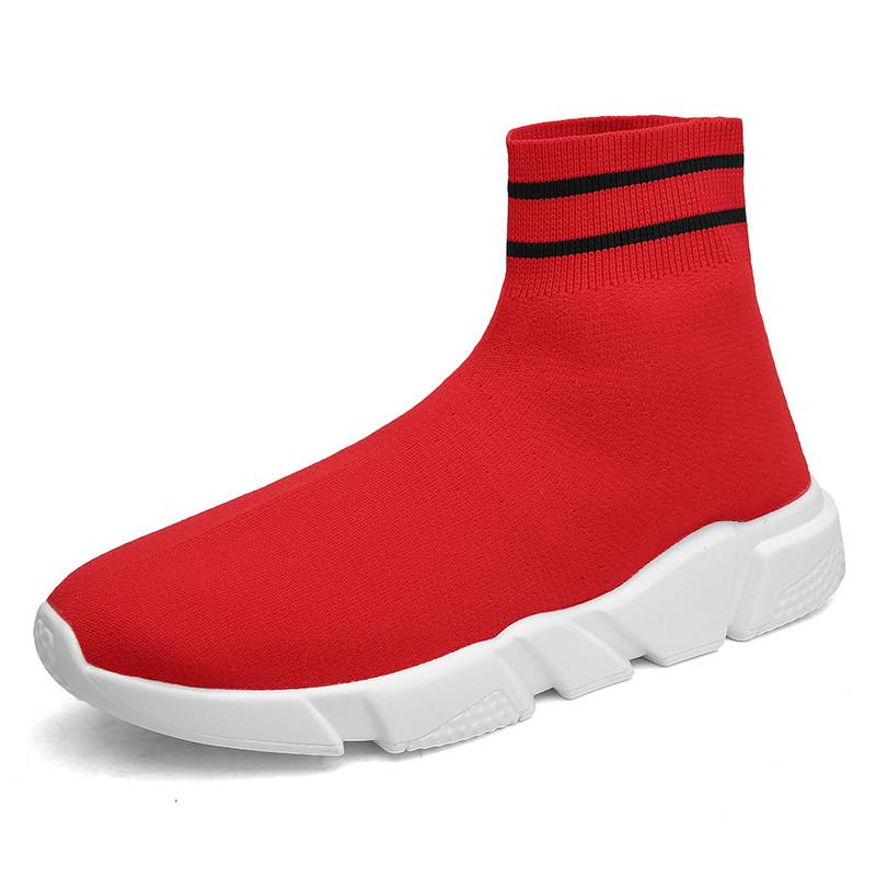 Fashion Red Men Sock Shoes Breathable Mesh High Top Sneakers Man Flast Slip-On Casual Shoes Men Plus Size 35-45 tenis masculino