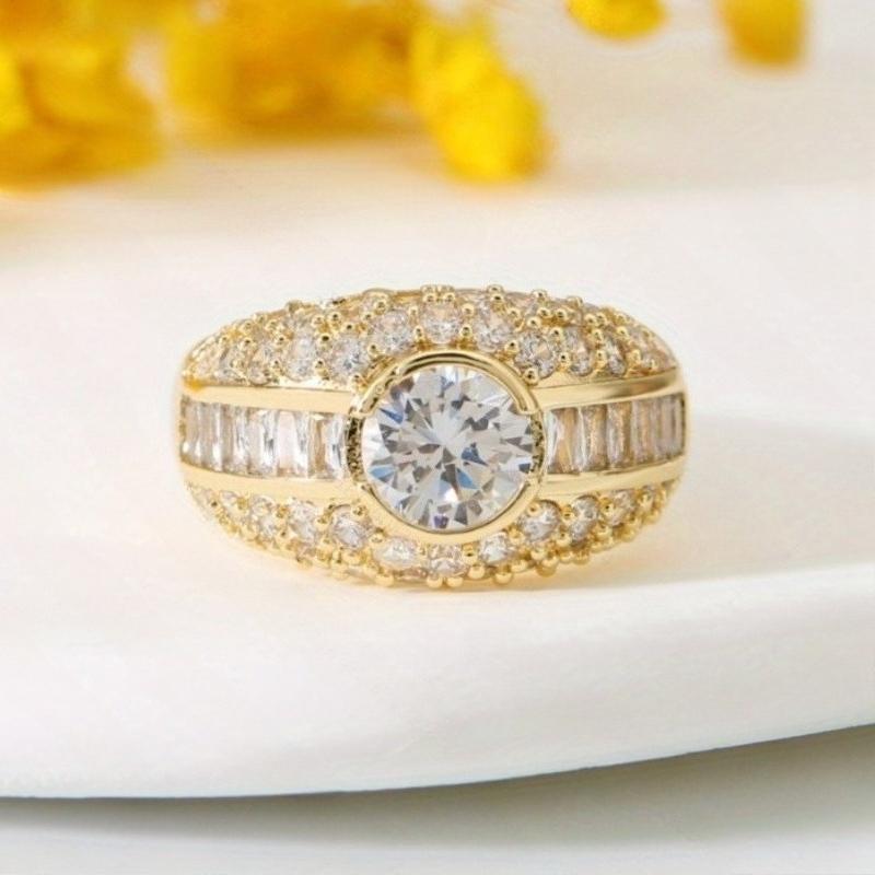 Luxurious and Sparkling Circular Zircon Inlaid Ring, An Anniversary Gift for Wife, Exquisite Jewelry Size 6-10