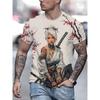 Men's Short Sleeved 3D Printed Cartoon Female Warrior Pattern T-shirts Casual Round Neck Short Sleeved Fashion T-shirts