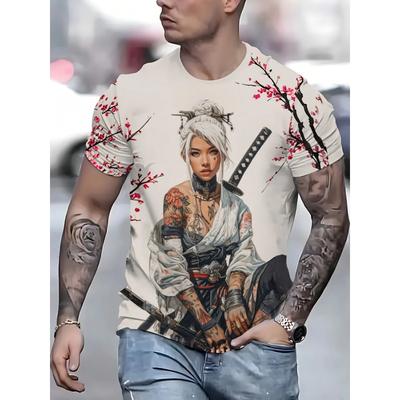 Men's Short Sleeved 3D Printed Cartoon Female Warrior Pattern T-shirts Casual Round Neck Short Sleeved Fashion T-shirts