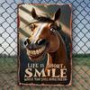 HorseSmileVibe Humorvolles Pferde lächeln Metallschild Vintage Blechschild Wetterfest HausBarGarten Dekor Geschenk