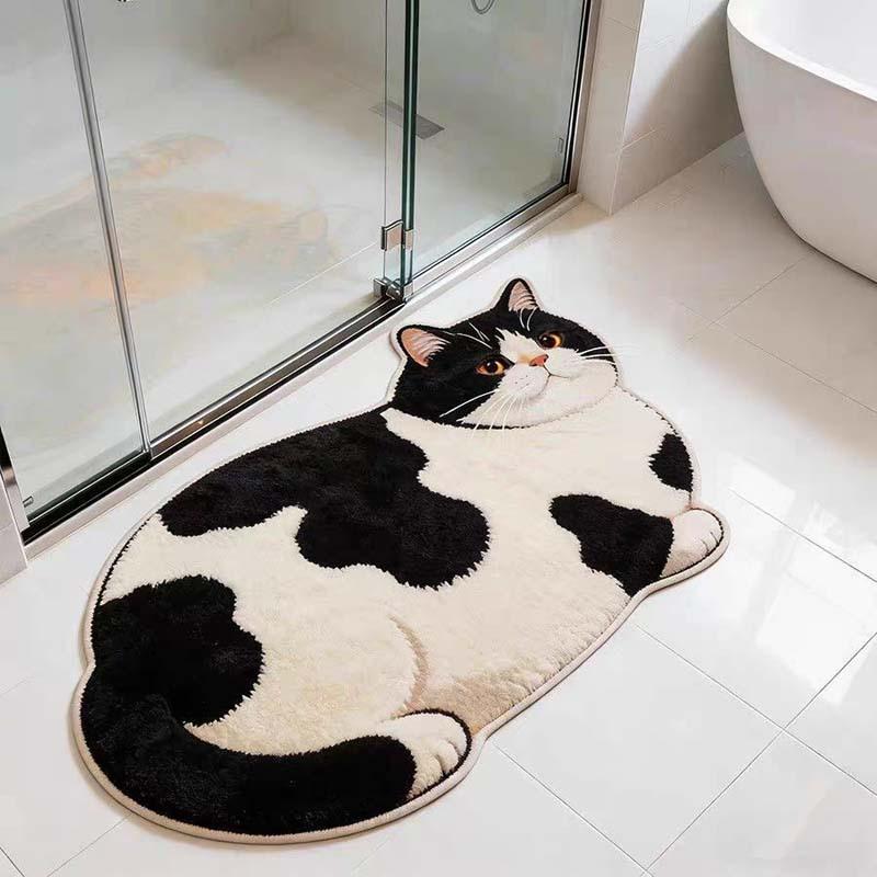 Tappetino da Bagno in Terra Diatomacea a Forma di Gatto Cartone Animato, Assorbente Acqua Antiscivolo Resistente all'Usura Zerbino per Bagno Ingresso WC
