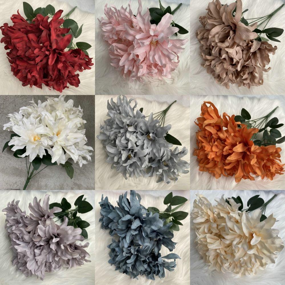 45CM Dahlia Bunch Flowers 7 Heads Fake Flowers New Dahlia Artificial Flower  Home Decor