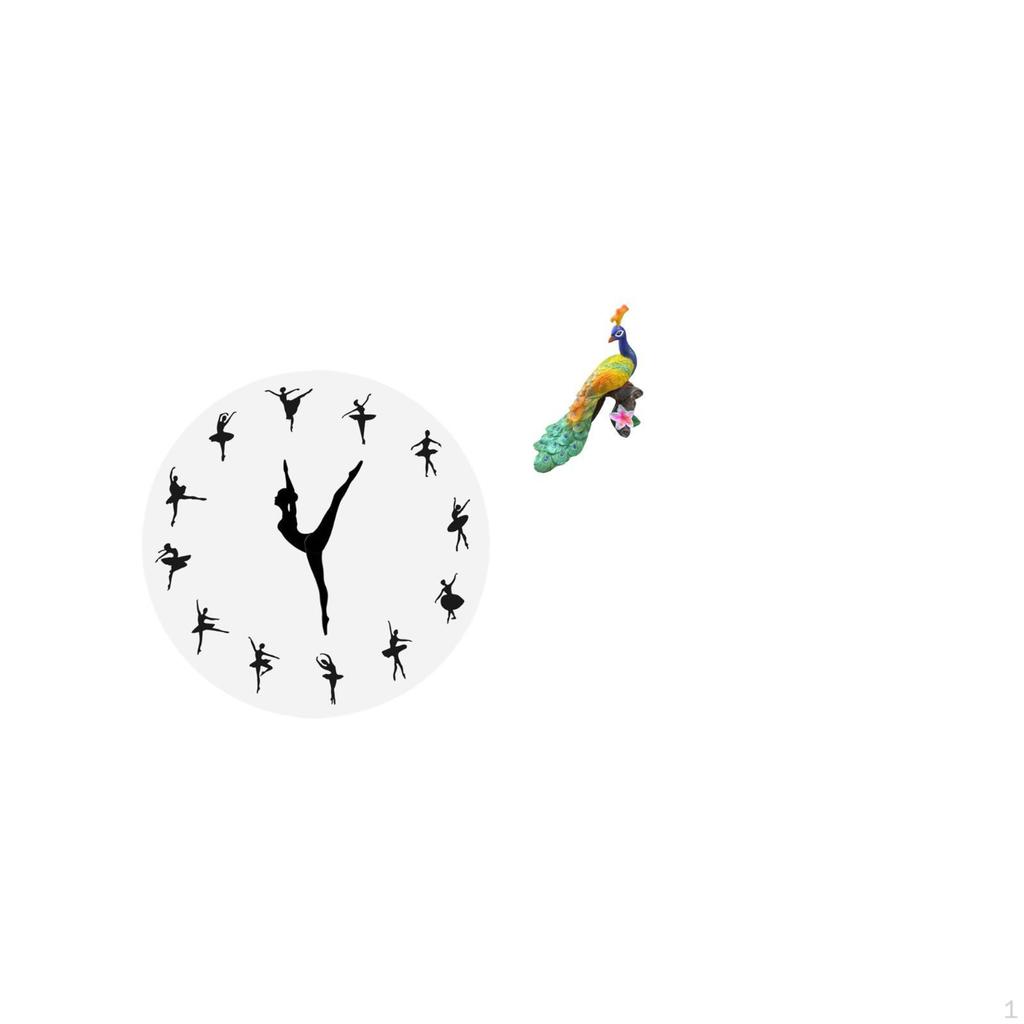Ballet Dancer Wall Clock with Peacock Sculpture Decorative Silent Mute for Home Office Kitchen