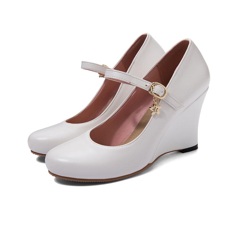 

Women s wedge heel single shoes spring and summer new shallow mouth low-top shoes comfortable large size buckle high heels 36 белый