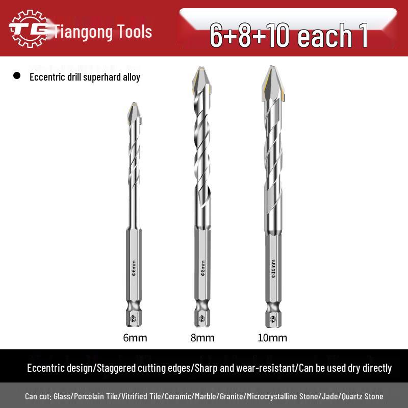 Eccentric Tile Drill Bit for Concrete, Cement, and Ceramic – Super Hard Alloy Triangle Impact.