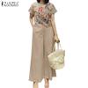 ZANZEA Damen-Bluse und Hose, lässiges Sommer-Zweiteiler-Hosenanzug-Set