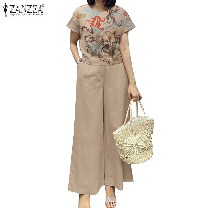 ZANZEA Bluză și pantaloni de vară pentru femei. Set de costum din două piese