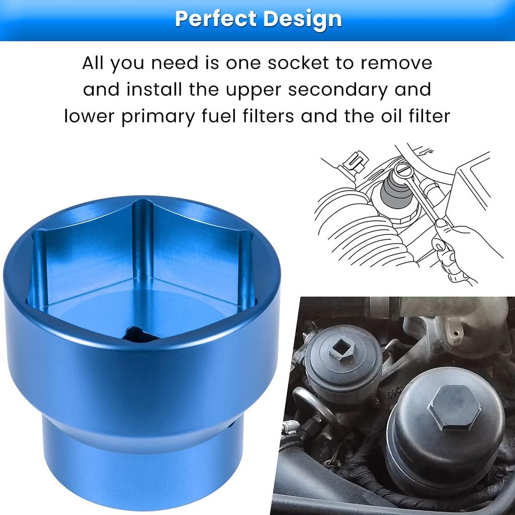 Fuel Filter/Oil Filter Socket 24Mm / 36Mm Reversible Fuel Filter Cap Remover And Taller Assistant For 2003-2010 6.0L / 6.4L Ford Powerstroke Diesel