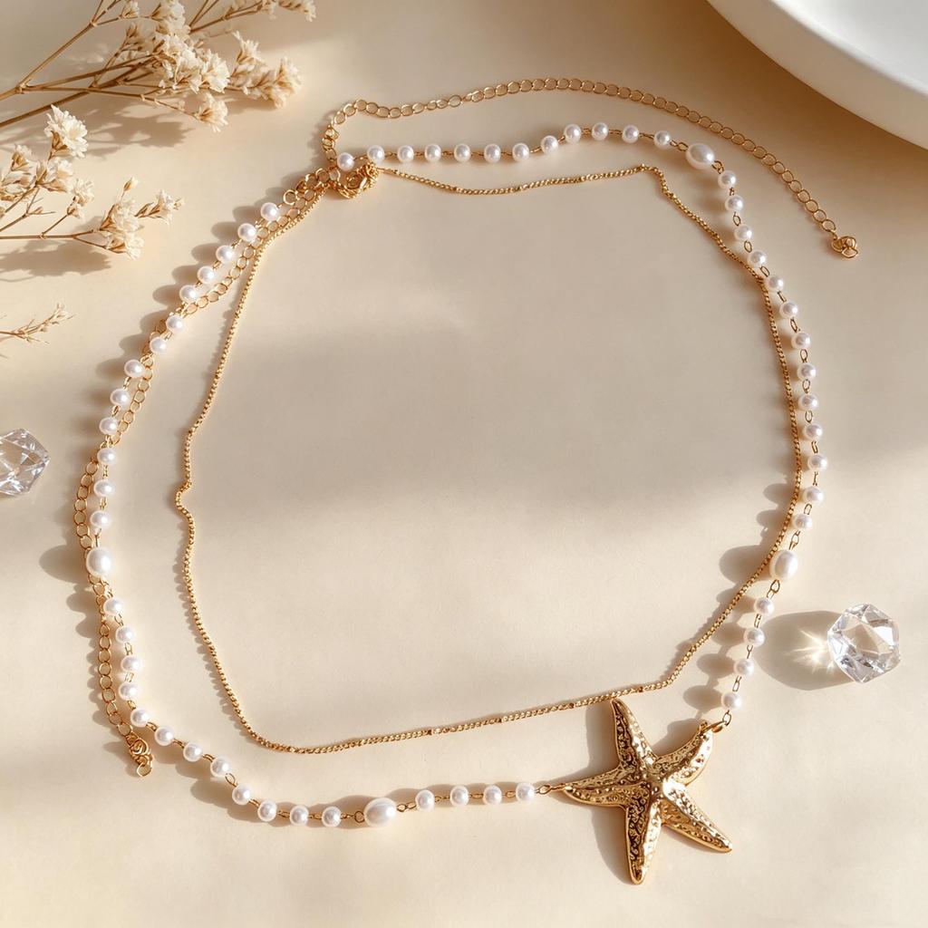 European & American Beach Resort Pearl and Starfish Waist & Body Chain
