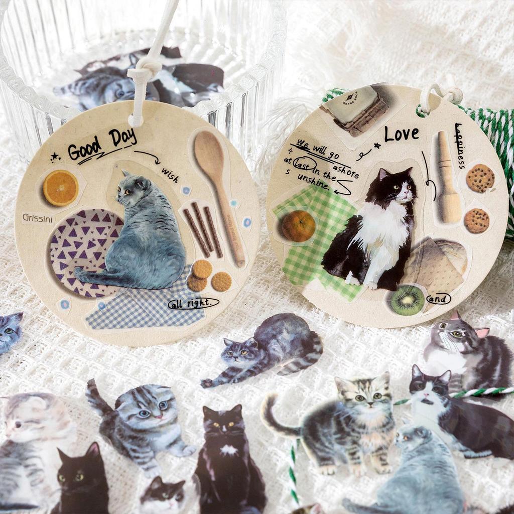 Cute Cat Journal Sticker Pack - 40 Decorative DIY Sheets