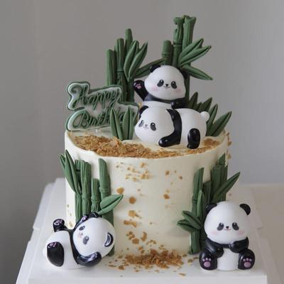 Decoração de Bolo Panda Adorável - Fofo Estilo Mori Animal de Bambu Enfeites de Aniversário para Crianças