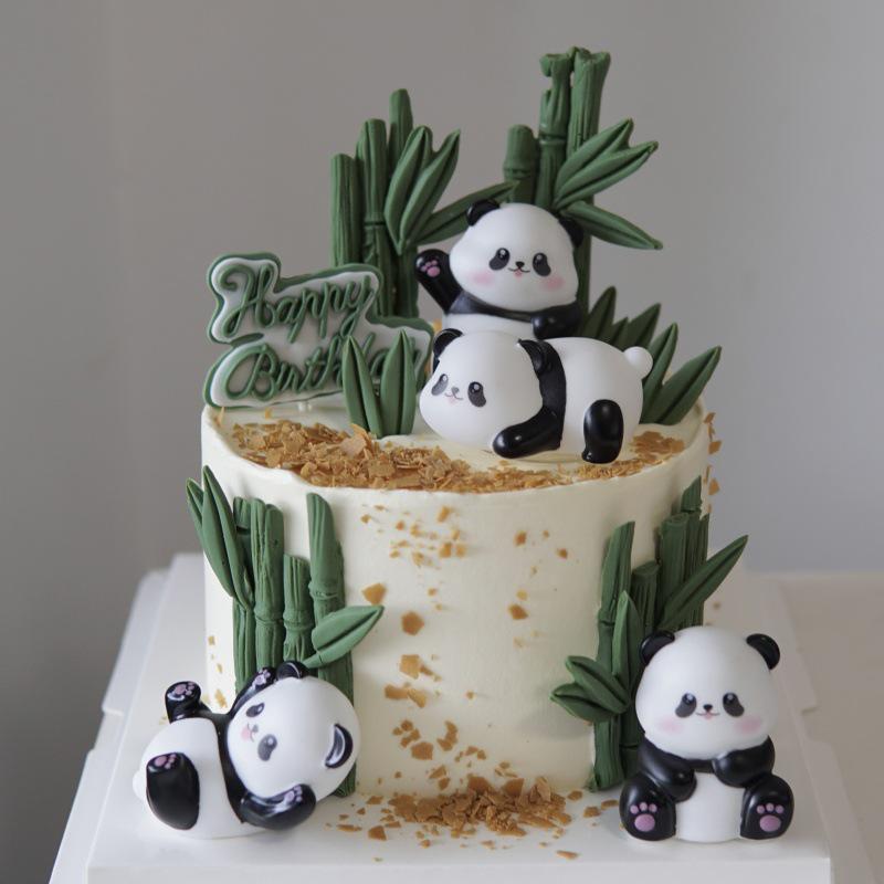 Adorable Panda Cake Decor - Cute Mori Style Bamboo Animal Birthday Ornaments for Kids