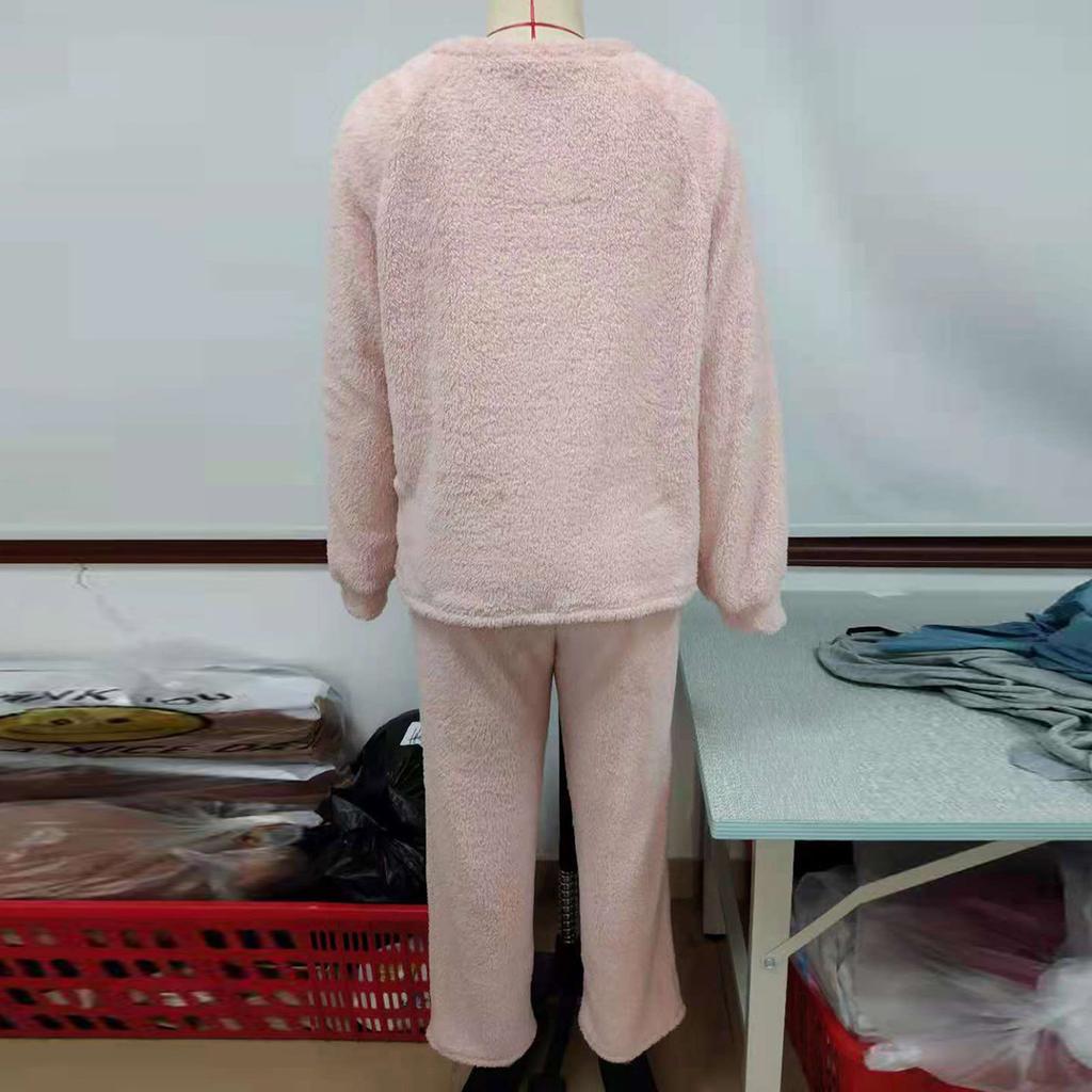 Women's Fashion  And Winter Set Loose Casual Loungewear Reversible Plush Two-Piece