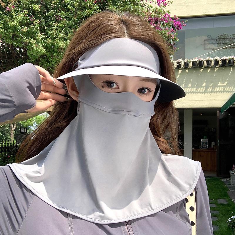 Banxia's same model full-face mask for sun protection, UV protection, and sunshade for women, made of ice silk and black vinyl, integrated with a
