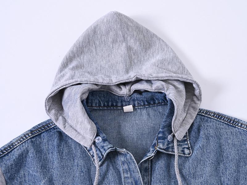 Trendy Plus Size Patchwork Denim Hoodie - Casual Loose Fit