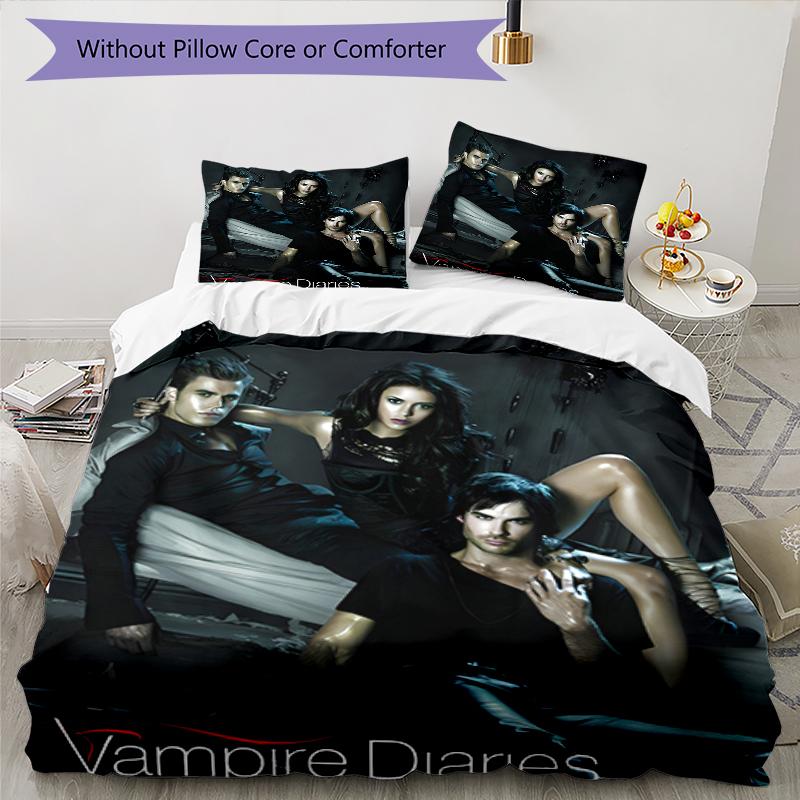 3pcs The Vampire Diaries4 Design Cover Set - HD Printed Bedding with 1 Cover and 2 Pillowcases - Perfect for Home and Dorm Decor