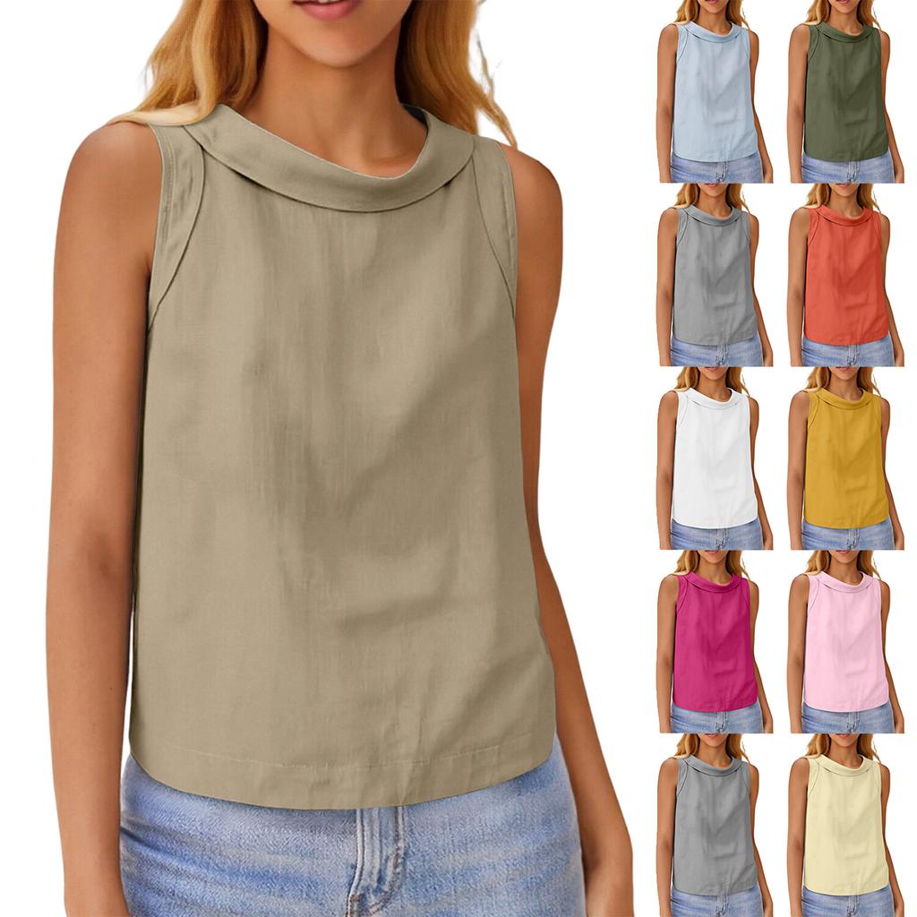 Women's Cotton And Linen Short Pullover Casual Sleeveless Top