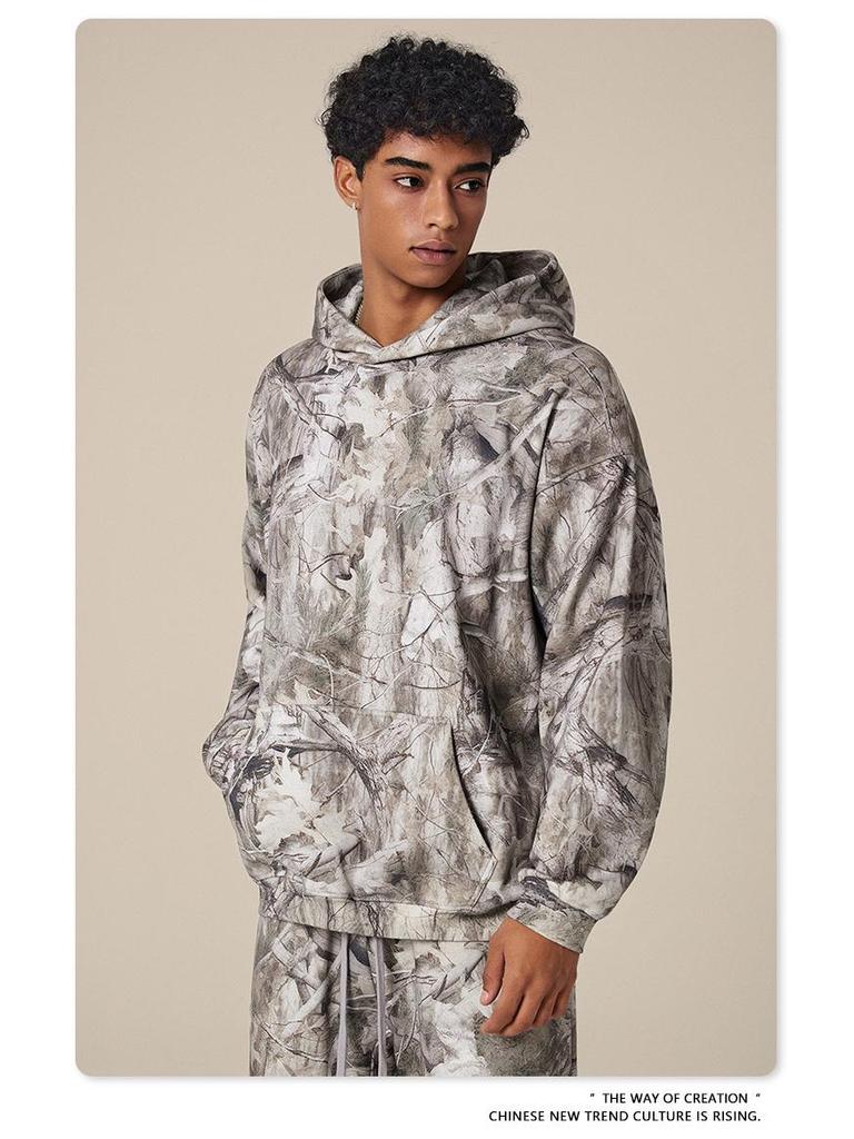 Men's Autumn 2025 Y2K Camouflage Hoodie - American Trendy Desert Tree Branch Design