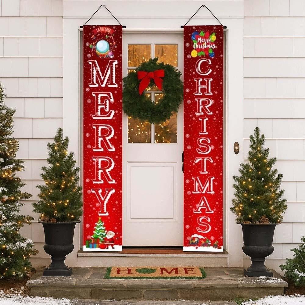 1 Pair 180x30CM Xmas Hanging Flags Large Size Merry Christmas Banner Christmas Door Couplet Bar