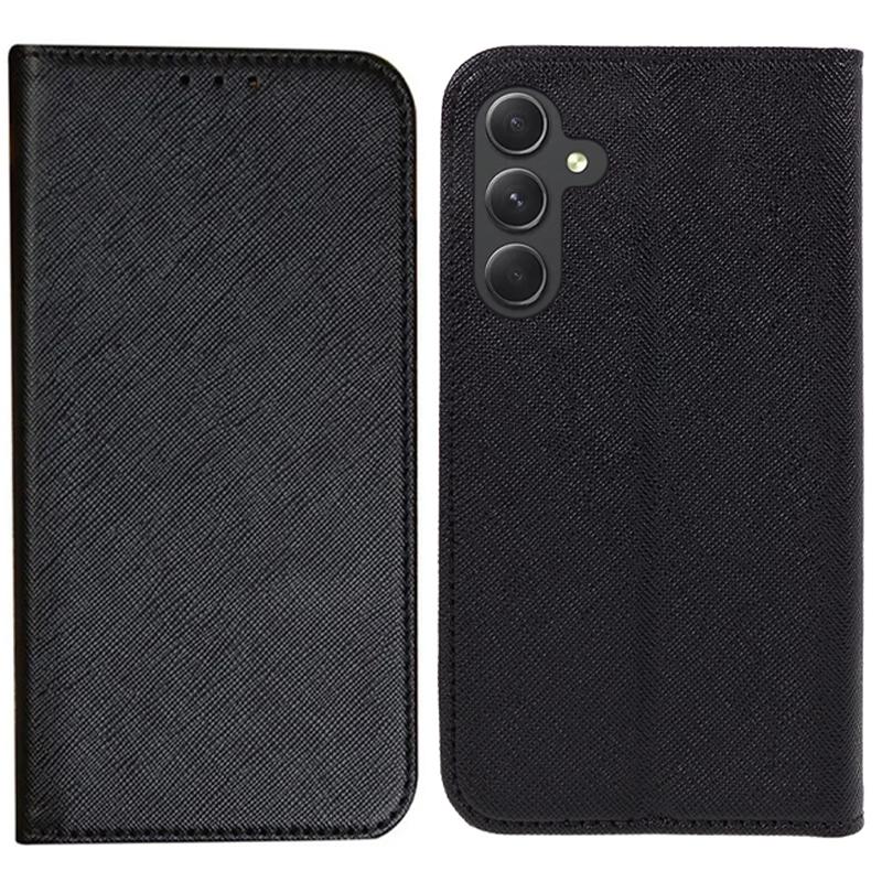 

For Samsung Galaxy S24 FE Case Cross Texture Leather Wallet Book Stand Phone Cover Black