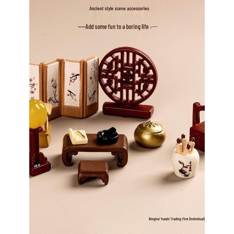 Mini Chinesisches Arbeitszimmer Bildschirm Tuschestein Malerei Tischlampe DIY Schmuckstück Bausatz