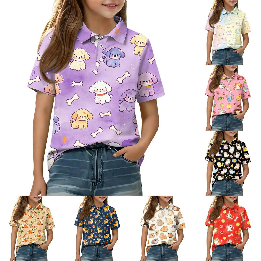 Kids Casual Short Sleeve Polo Shirt Animal Print Toddler Boys Girls Summer Lightweight Breathable Top