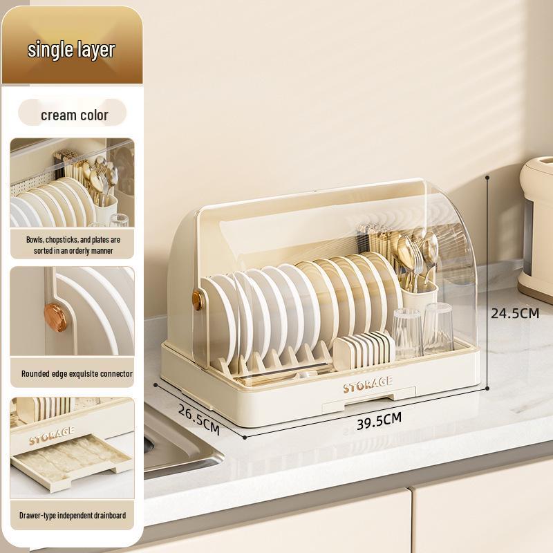 Kitchen Dish Rack with Lid: Bowl, Chopstick, and Cutlery Organizer