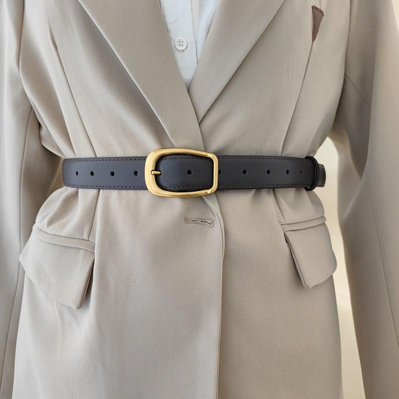 Simple Twoply Leather Belt With Alloy Fastener For Casual Office Wear