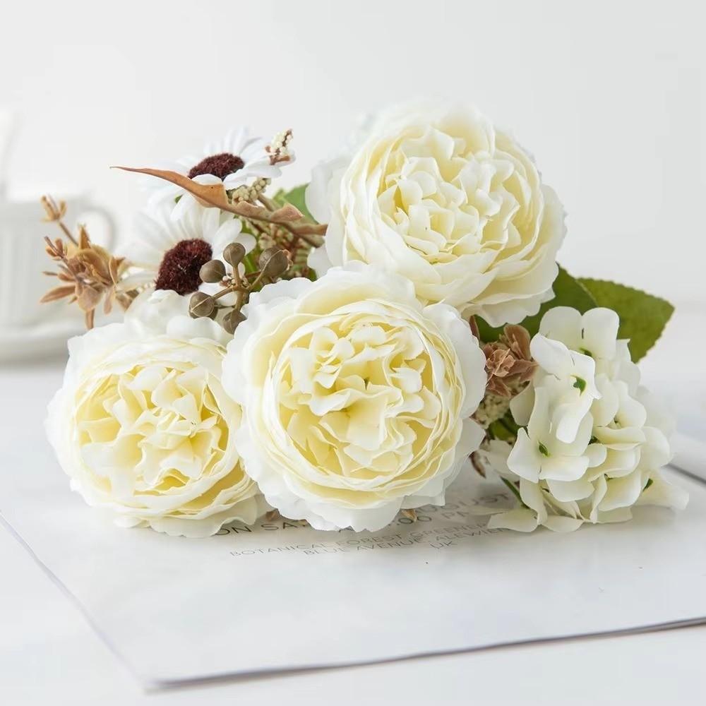 Outdoor Silk Artificial Flowers 5 Heads Bridal Bouquets Simulated Persian Peony Fake Flowers Gifts Box Decor