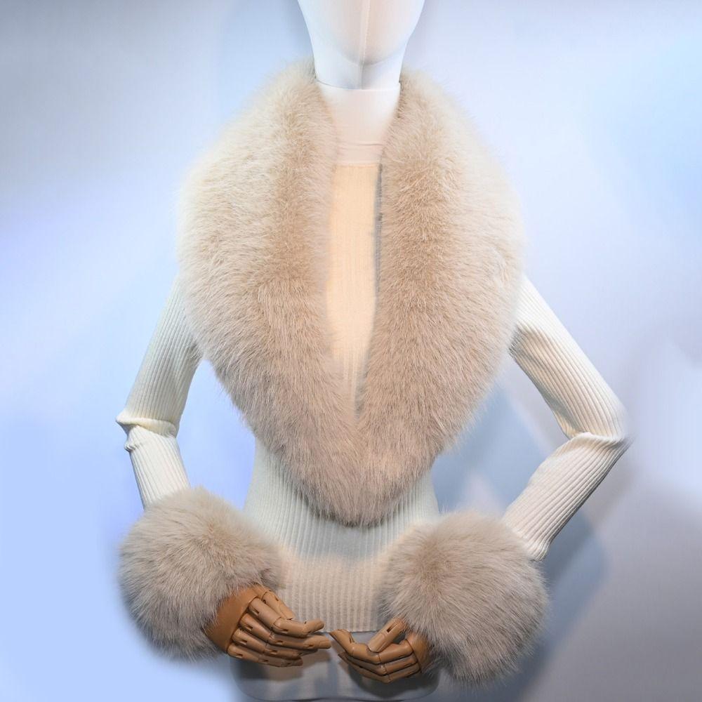 3Pcs Set Faux Fur Material Faux Fur Collar Cuffs Set Warm Texture Soft Touch Faux Fur Scarves Detachable