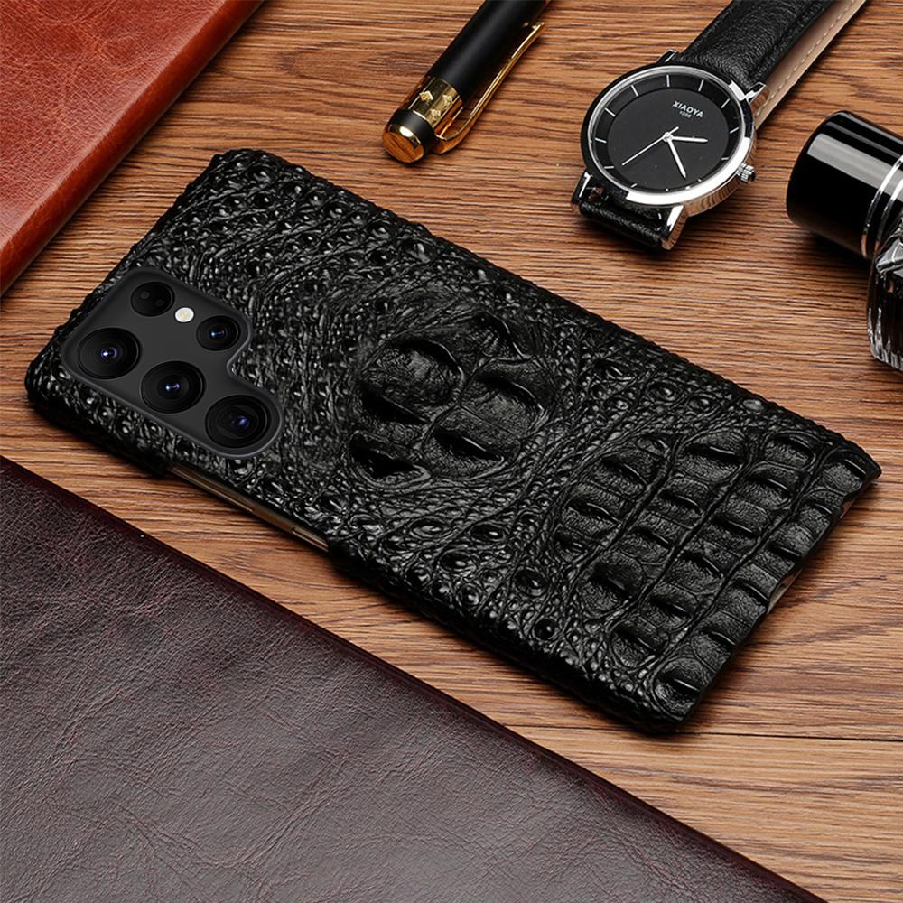 Skórzane etui na telefon z wzorem głowy krokodyla do Samsung Galaxy S26 S23 S24 S25 Ultra S22 Plus Note 20 A55 5G Luksusowy tył