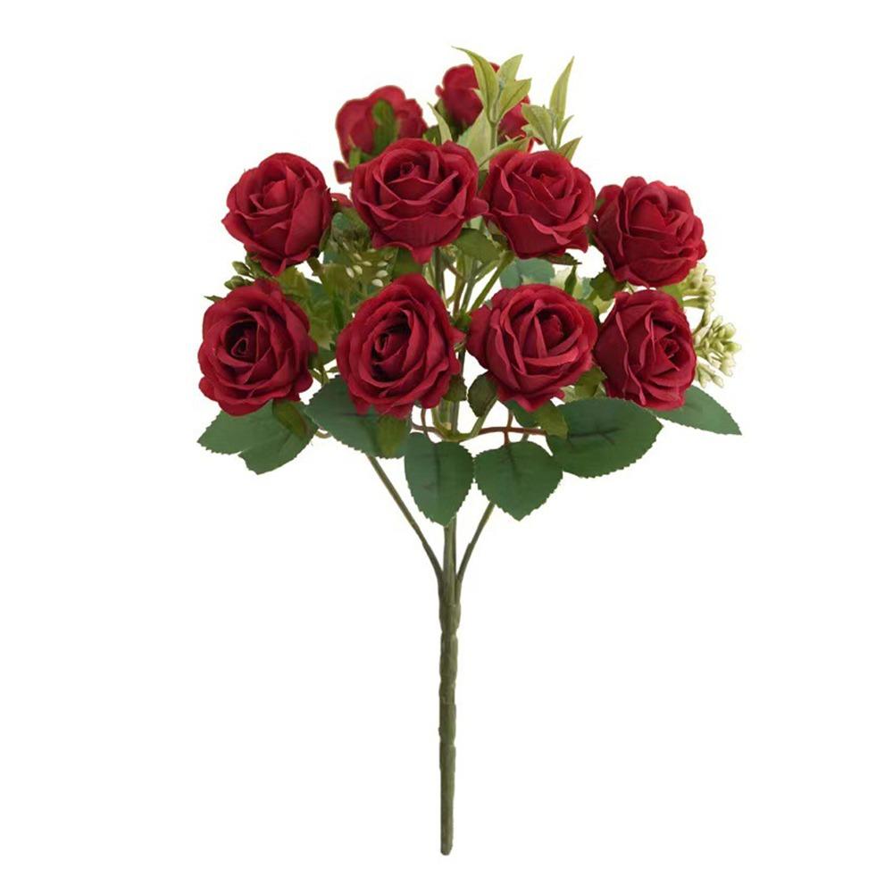 10 Heads Rose Artifcial Flower Green Leaves Multicolor Faux Flower Rose Photo Props Desktop Ornament Simulation Rose Flower