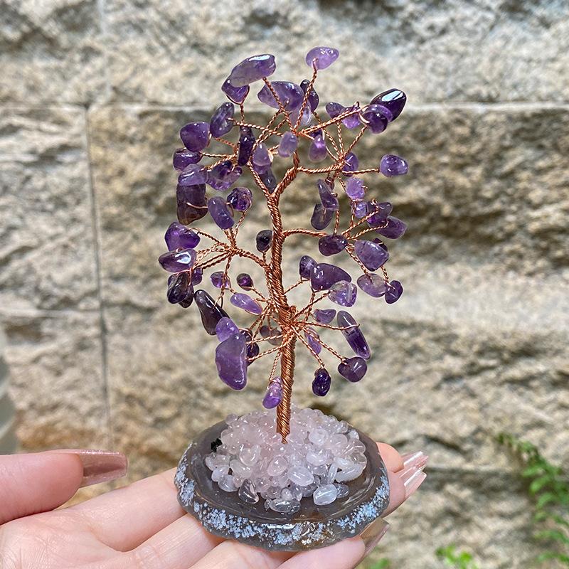 Natural crystal tree ornament in purple, pink, and yellow, money tree office decoration, desktop small ornament, birthday gift 【Amethyst】the Size Is