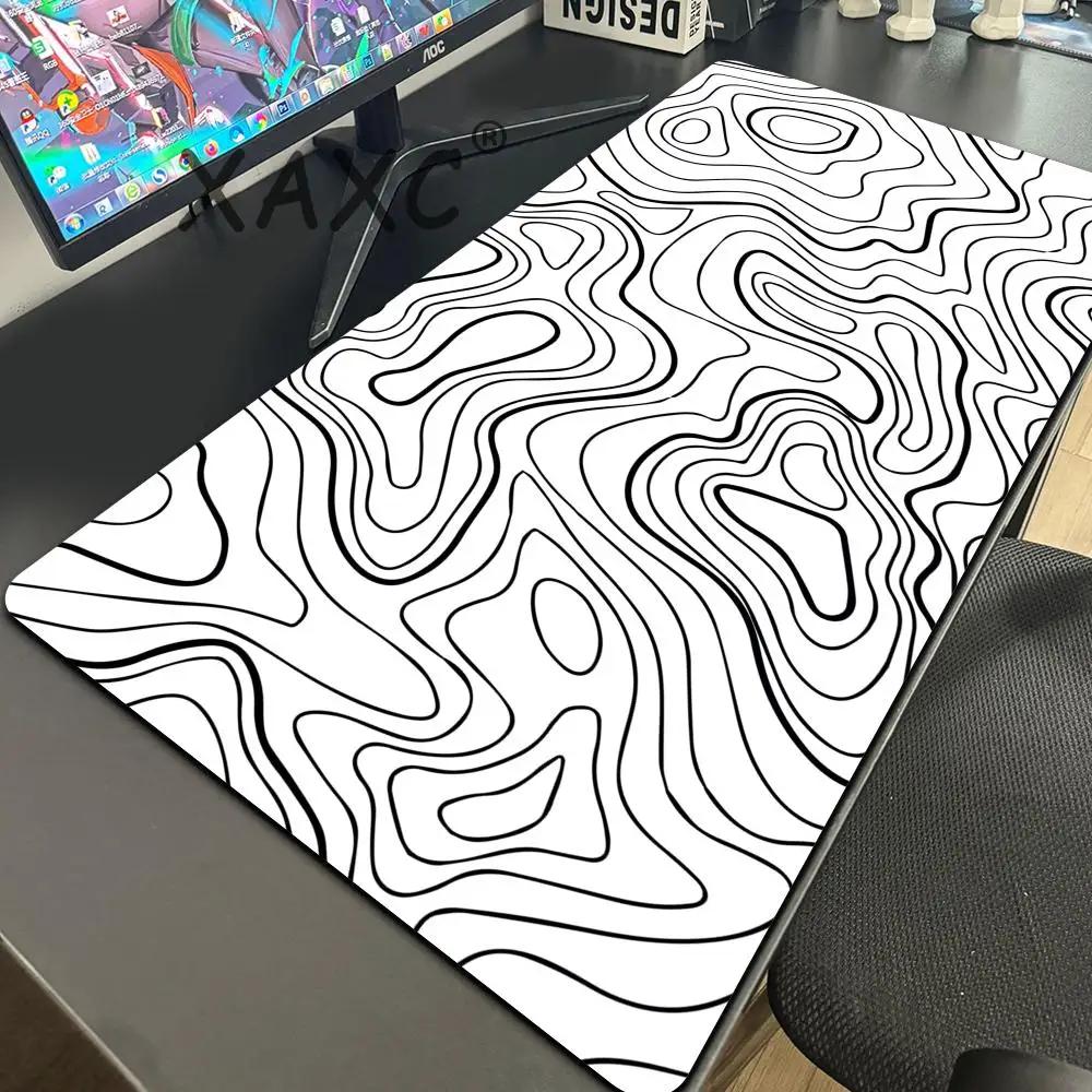 Black White Contour Lines Mouse Pad Gaming XL Home Computer Custom Mousepad X Playmat Mouse Mat Computer