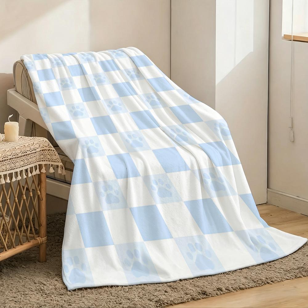 Dog Paw Print Throw Lightweight 240G Flannel Blanket Soft Skin-Friendly For Summer Cooling