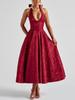 2026 Abito da Sera Jacquard Scollo a V con Laccetti sulla Nuca Schiena Scoperta Vestibilità Aderente Elegante