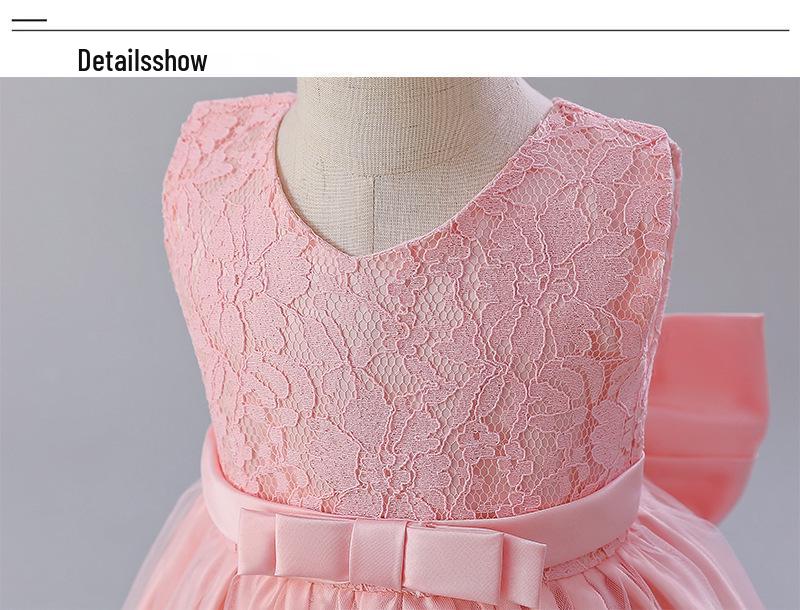 Children's Lace Color Block Birthday Bow Dress