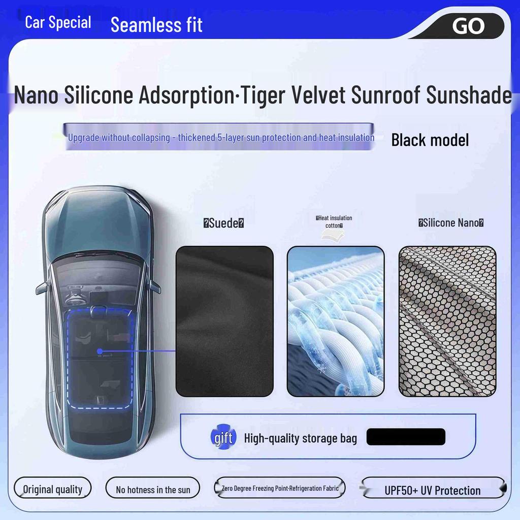 Geely Geometry A/G6 Suede Sunroof Sunshade: Electrostatic Adsorption for Sun Protection & Heat Insulation.