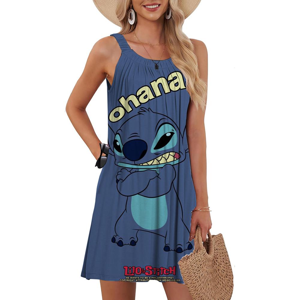 

Women s Dress Summer Casual T-shirt Dress Beach Cover Disney Lilo&Stitch Pleated Camisole Backless Dress XL