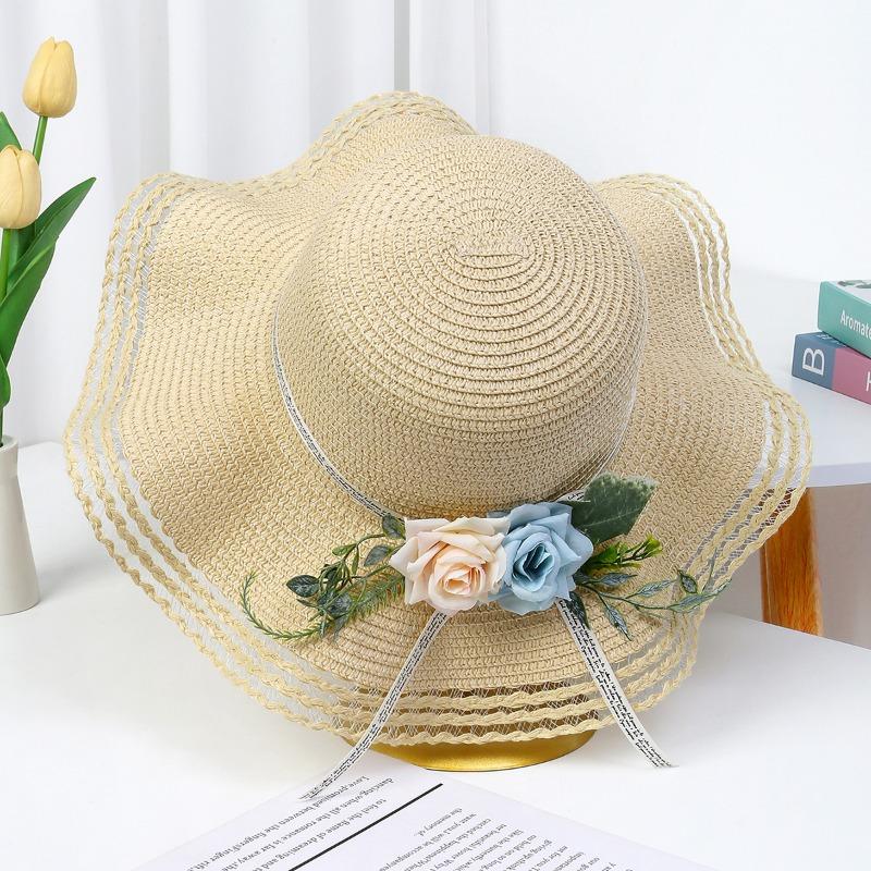 Lace Bow Big Brim Straw Hat Seaside Beach Sunscreen Hat Ladies Pretty Sun Hat