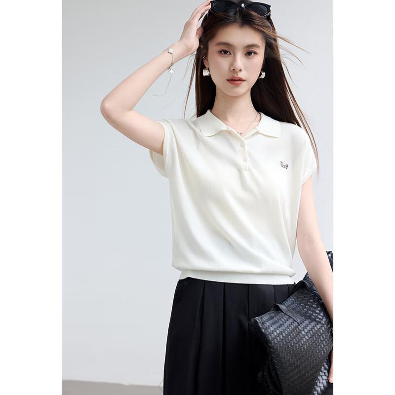 VICTORIA&VERA Women's Summer Polo Knit Top with Puppy Embroidery