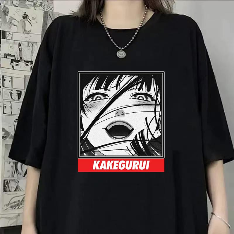 Anime Kakegurui T-Shirt Unisex 90s Funny Short Sleeve Graphic Tee Casual Summer Cartoon Print Tops for Men Women Streetwear