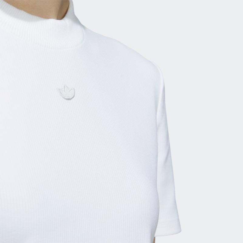 Adidas Originals Classics Series Adiclub Crop Top with Monochrome Logo and Ribbed Crew Neck Women Tops White IP1787