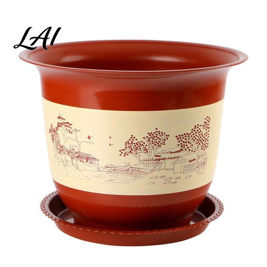 Weathered Finish Pot for Miniature Landscape Plastic Flower Large Plants with Drainage Holes & Saucer Tray Deep Nursery Healthy Root Growth