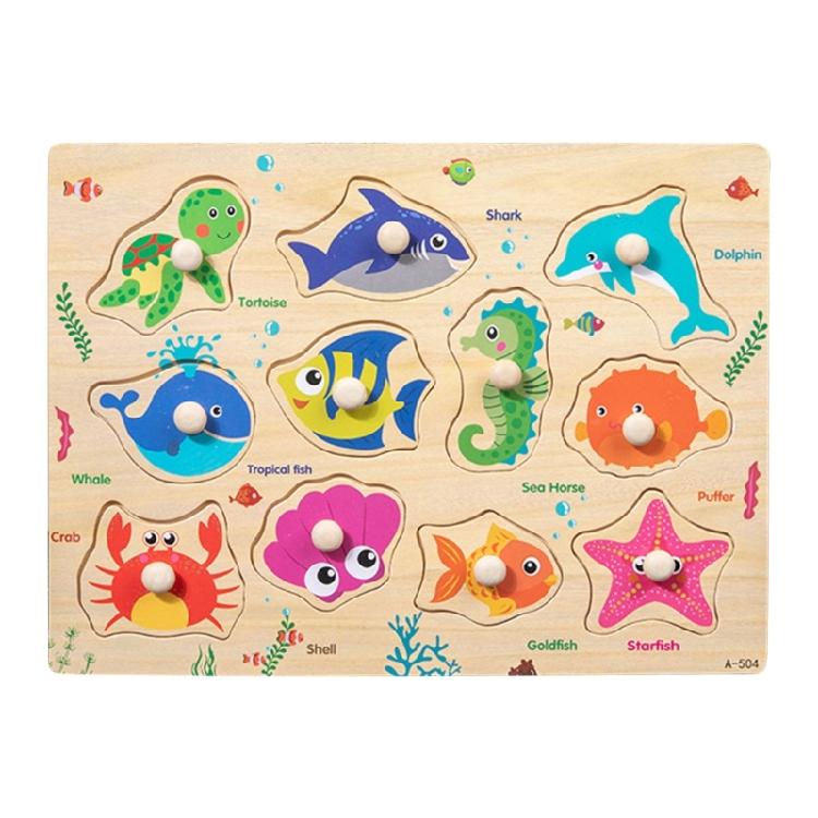 Marine Life Wooden Pegs Puzzles For Kids Ages 3-6 Farm Animals Educational Jigsaw Shape Play