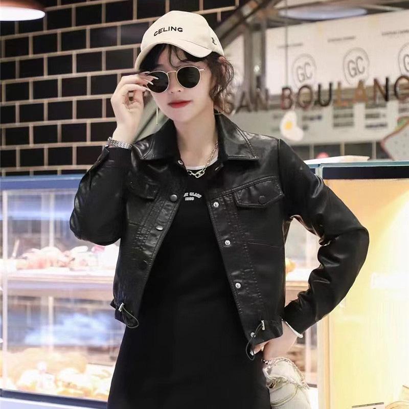 

Весеннее пальто для женщин весна осень весна новый стиль с длинными рукавами тонкая модная короткая мотоциклетная кожаная куртка для женщин XL