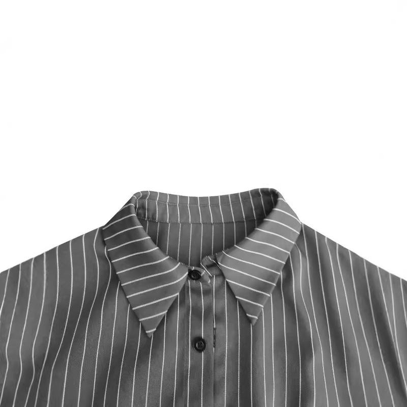 Women's Striped Button Down Long Sleeve Fitted Blouse Flare Sleeve Casual Shirt