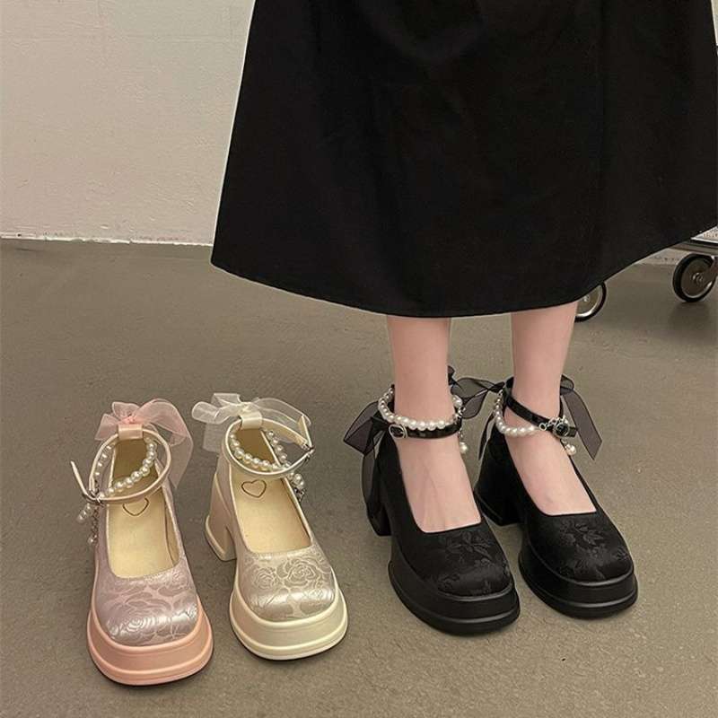 National Style Mary Jane Women's Shoes, Fairy Style with Skirt Single Shoes, New Height-increasing Shallow Mouth Single Shoes In Spring and Summer 202