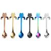 Cat Cartoon Kitchen Gadget Coffee Drinking Stainless Steel Flatware Stirring Spoons Teaspoon Dessert Spoon Coffee Spoon